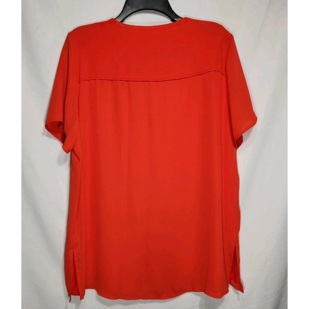 Michael Kors Womens Short Sleeve Blouse Top Size 12‎ Coral Zipper Tie Front